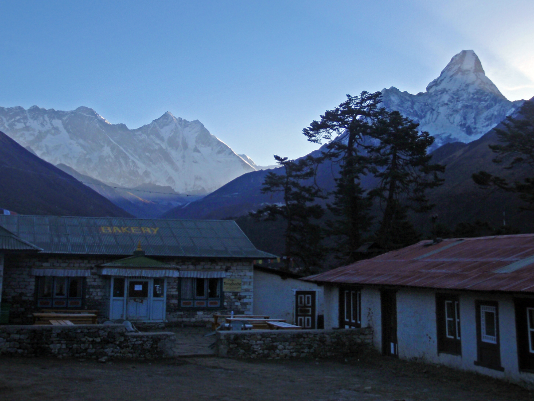 Ama Dablam and Everest early morning above Tengboche